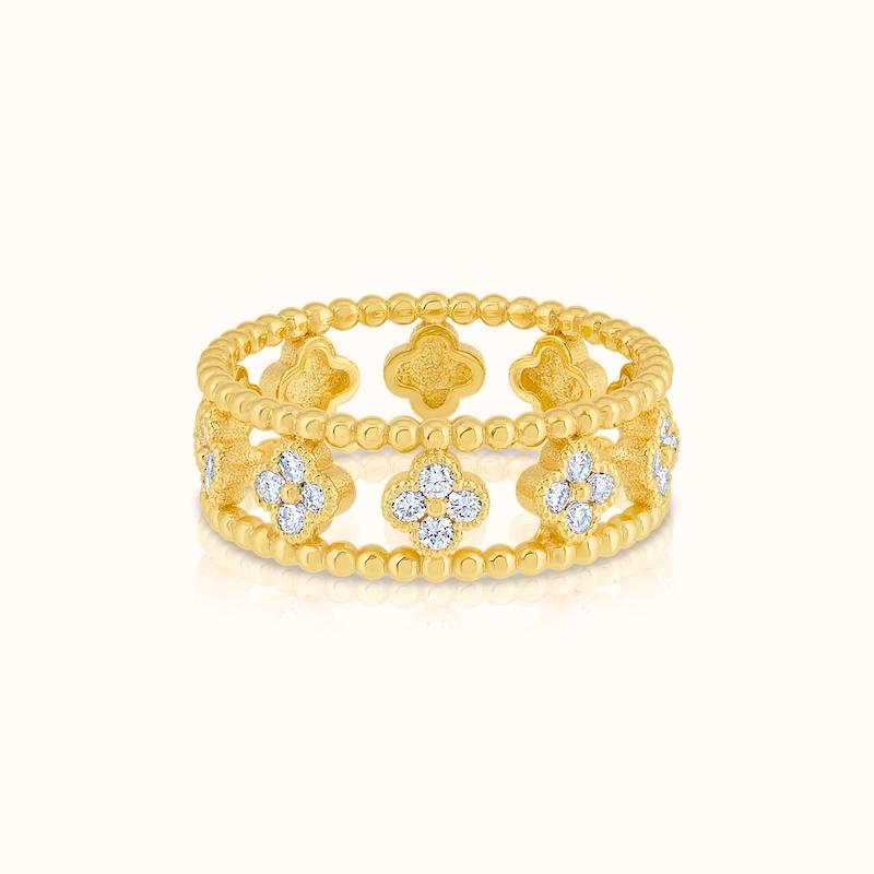 avir new yorkbeaded lab grown diamond flower clover ring