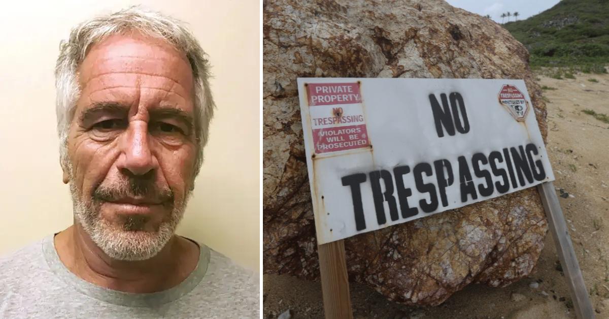 Split photo of Jeffrey Epstein and his island.