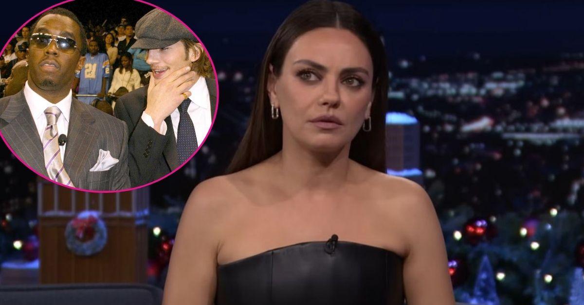 composite photo of mila kunis and ashton kutcher with sean 'diddy' combs