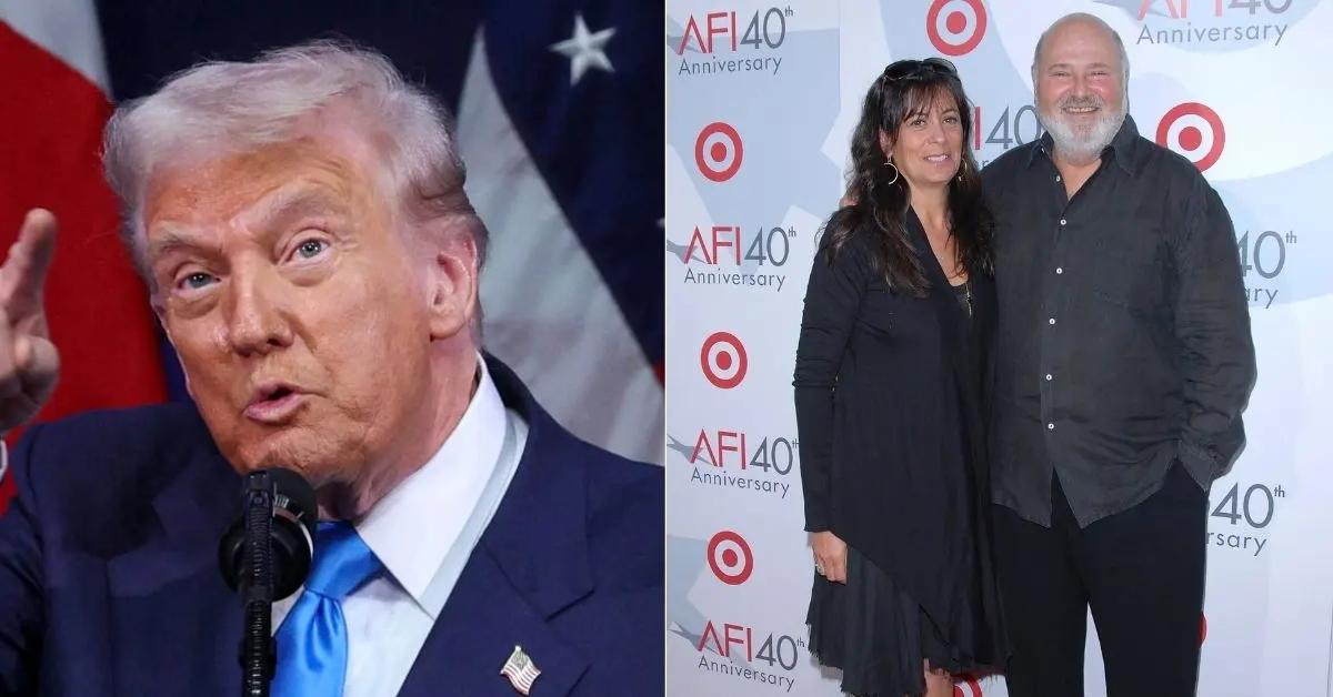 Split photo of Donald Trump and Rob and Michele Reiner